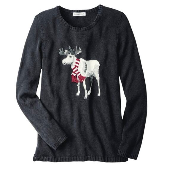 Coldwater Creek Moose Is Loose Sweater Christmas Holiday Petite M Classic Preppy - Picture 2 of 13